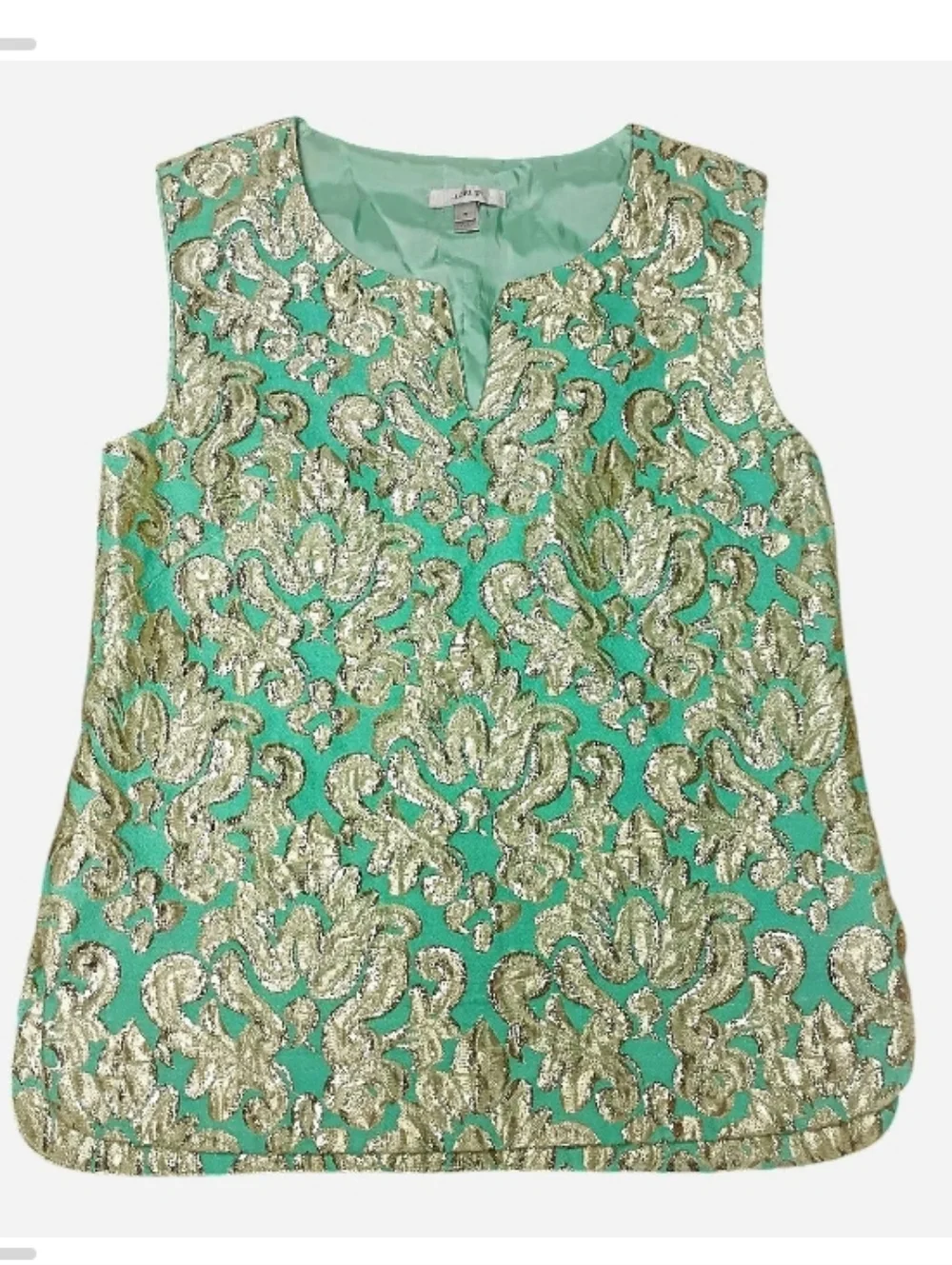 J. Crew Mint‎ Green and Gold Brocade Sleeveless Top